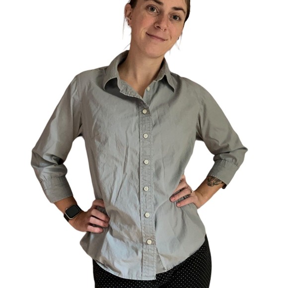 J Crew Womens Medium Solid Gray 3/4 Sleeve Button Up Shirt Textured Collar M - Picture 11 of 12